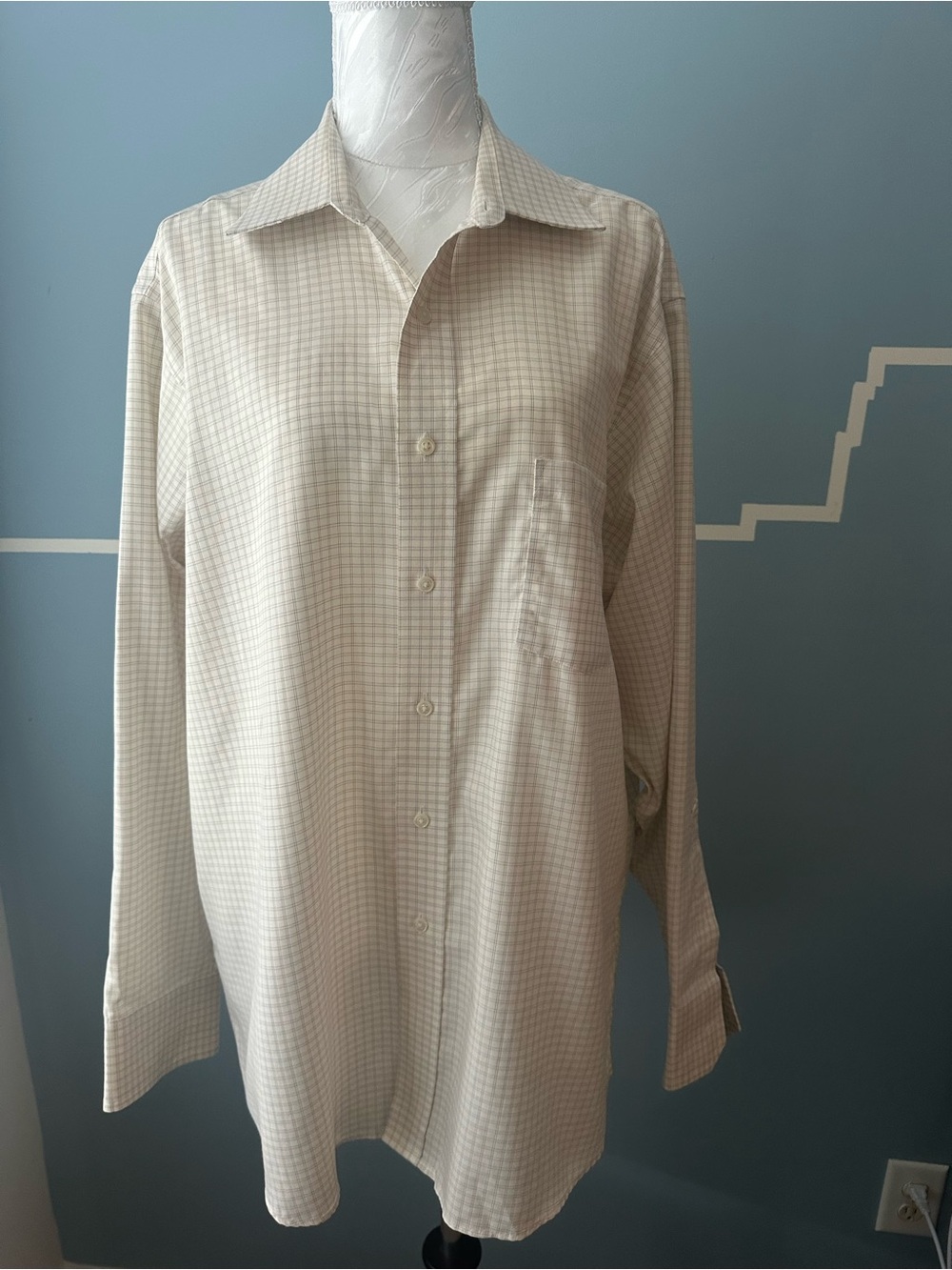 Men's Long-Sleeve Check Dress Shirt - Cream 17 34/35